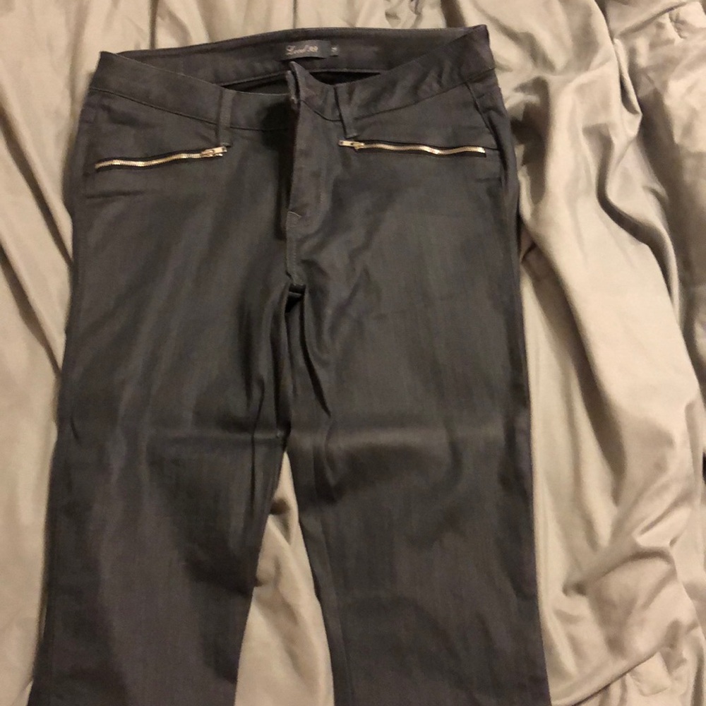 Cropped leather blend jeans